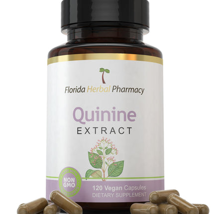 Florida Herbal Pharmacy, Quinine Cinchona Dried Bark Extract Supplement Capsules 10:1 (120 Capsules) 500 mg per Capsule, 1000 mg Serving (Pack of 1)