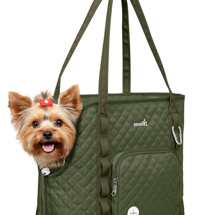 Pecute Dog Purse Carrier, Dog Carrier with Pockets for Small Dogs, Fits Dogs 5 lbs to 9 lbs, Cat and Puppies Tote Bag, Outing, Travel, Vet, Green
