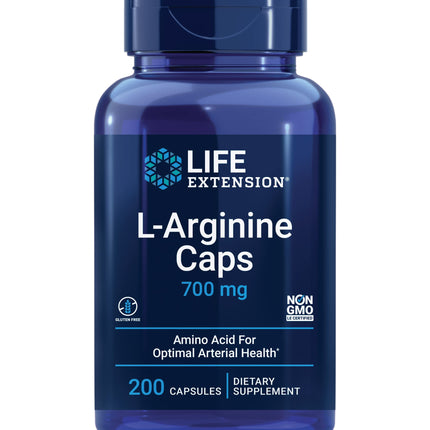 Life Extension L-Arginine Caps, 700 mg, Vitamin C & Amino Acid for Optimal arterial Health, Supports Heart & Immune Health, Healthy Tissue & Bones, Gluten Free, Non-GMO, 200 Capsules