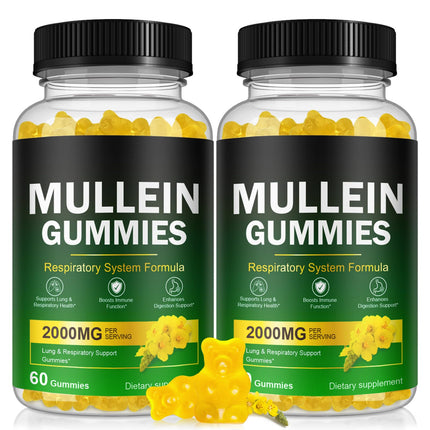 Ruduwu Mullein Gummies for Lung Detox, 2000mg Mullein Leaf Extract for Respiratory & Digestive & Immune Support w/Quercetin, Bromelain, Elderberry & Marshmallow, Vegan 120 Gummies