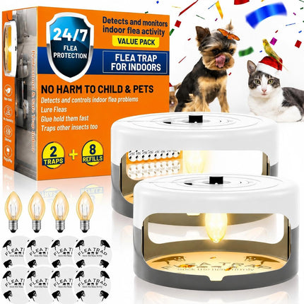 2 Pack Flea Traps for Inside Your Home, Indoor Flea Traps with 8 Sticky Pads, Flea Monitoring Trap for Home, Sticky Insect Catcher for Fleas, Moths & Gnats