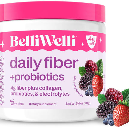 Belli Welli Fiber Supplement for Women & Men – Premium Daily Fiber Powder from Organic Acacia with Added Collagen, Electrolytes & Probiotics – No Bloat, Constipation & Gut Health Support (Wild Berry)