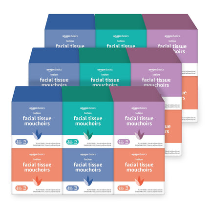 Amazon Basics Facial Tissues with Lotion, 2-Ply, 1350 Count (18 Packs of 75), Cube Box, (Packaging May Vary)