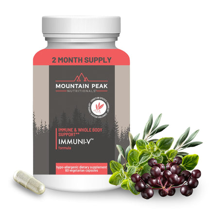 Mountain Peak Nutritionals Immuni-V - Immune System & Whole Body Support Supplement - Natural Antioxidant Booster with Humic Acid, Olive Extract, & Elderberry (60 Vegetarian Capsules)