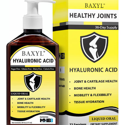 BAXYL Liquid Hyaluronic Acid Supplement for Joint Health - Patented MHB3 Formula for Bone, Skin,Eye Health & to Restore Cartilage - Vegan, Gluten-Free, Non-GMO for Comfort - 30-Day Supply