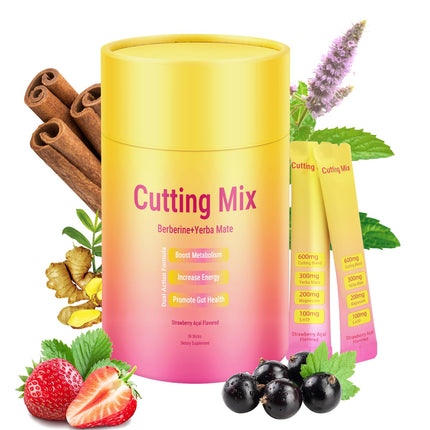 Cutting Drink Mix,with Magnesium Citrate,Berberine, Chromium, Yerba Mate & 5-HTP,Sugar-Free, Vegan, Non-GMO,Strawberry Açaí – 30 Sticks