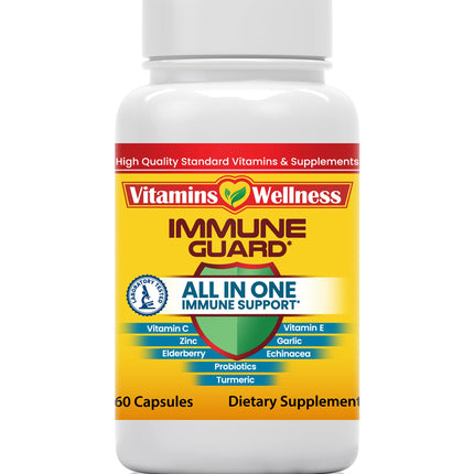 Vitamins Wellness -10 in 1- Made in USA Immune Support Supplement–Elderberry Immune Guard and Booster with Zinc and Vitamin C, Vitamin B6, Turmeric, Garlic, Echinacea 60 Count/1 Month Supply