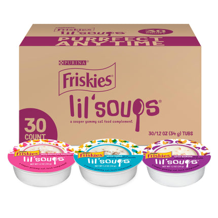 Purina Friskies Lil Soups Topper Variety Pack, 30 Count, 1.2 oz Cups