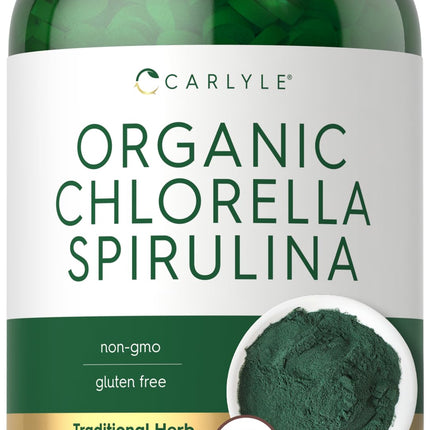 Carlyle Organic Chlorella Spirulina Tablets | 1300 Count | 50/50 Blend | Non-GMO and Gluten Free Supplement