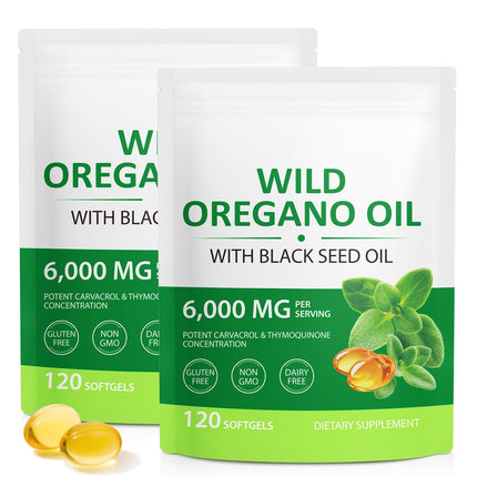 vopxccvy Oil of Oregano with Black Seed Oil Softgels 6000mg – 2 Pack Oil of Oregano Dietary Supplement Formulated – Non-GMO, Gluten Free, Easy-to-Swallow Capsules for Daily Wellness Support