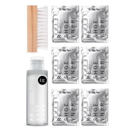 RESHOEVN8R Original Shoe Cleaning Kit – Sneaker Cleaner with 4oz Solution, Medium Bristle Brush & 6 Sneaker Wipes – Safe for Canvas, Mesh, Knit, Leather, Nubuck, Plastic & Rubber Shoes
