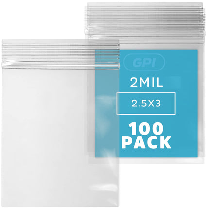 GPI - 2.5" x 3" Small Zip Bags, Clear Plastic Reclosable Jewelry Bags, 2.5 Mil Thick, with Resealable Zip Top Lock for Jewelry, Pills, Meds, Powders, Beads, Seeds, Candy, etc. - 100 Pack