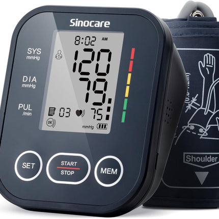 Sinocare Blood Pressure Monitor, Upper Arm Blood Pressure Monitors for Home Use, Adjustable Arm Cuff 8.6"-16.5", One-Button Operation, Dual User, Accurate & Practical (Black)