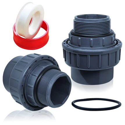 Boltigen 2pcs 1-1/2 PVC Pool Pump Fitting Coupling, 1.5" NPT Male x 1.5" Slip Union Socket Joint Adapter Connector Replacement for Pool Spa Pump