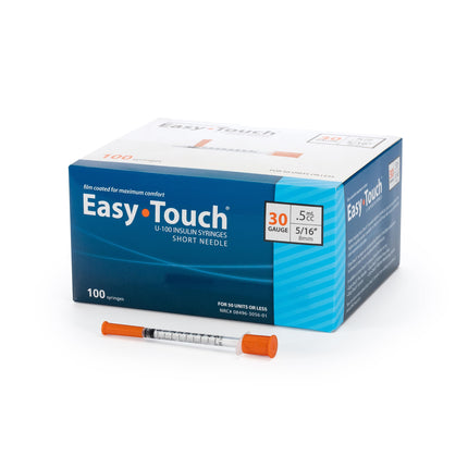 EasyTouch U-100 Insulin Syringes (30G 0.5cc 5/16") - 100ct.