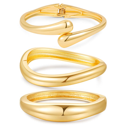 Solistra 3Pcs Gold Bangles Bracelets for Women,14K Gold Plated Hinged Opened Chunky Thick Gold Bracelet Stack Cuff Bracelets Statement Jewelry Set for Women