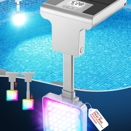 LightHacker Solar Pool Light for Steel Wall Above Ground Pool Light,Submersible Pool Light with LCD Pool Thermometer,Underwater light for Pool Accessories,10 Light Modes Swimming Pool LED Lighting,1PC