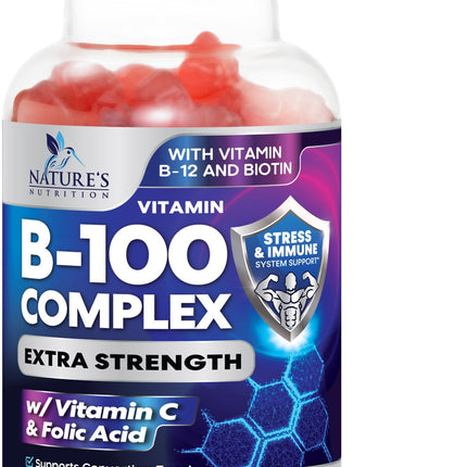 Vitamin B Complex Gummies - Extra Strength Super B Vitamin Gummy with Vitamin C, Immune Support for Men & Women - Energy and Brain Support Supplements with Folic Acid, Niacin, B6, B12 - 120 Gummies