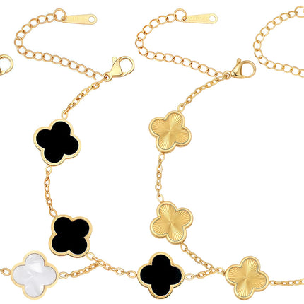 iGenztech (Sturdy Version) 18K Gold Plated Bracelets for Women Men (Double Sided) Four Leaf Clover Cute Trendy Lucky Braclet (Adjustable) Fit Wrist Within 8 Inch, Gold White Black Green Blue Red Pink