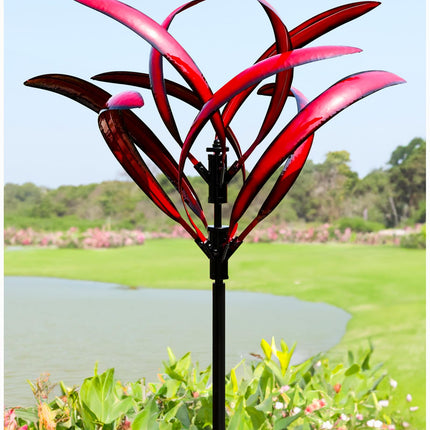 Cyan Oasis 82 inch Wind Spinners Outdoor - Extra Large Metal Wind Sculptures & Spinner with Stake, Big Clearance Windmills for the Yard and Garden, Tall Yard Art Decor-Burgundy Red