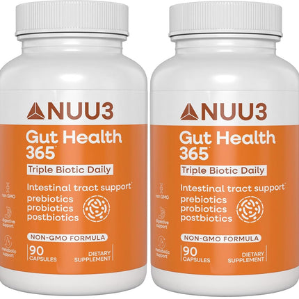NUU3 Gut Health 365 - Digestive Enzymes & Probiotic Supplement for Women & Men - Bloating & Digestion Relief - Supports Gut Microbiome & Healthy Immune Function - 90 Capsules (Pack of 2)