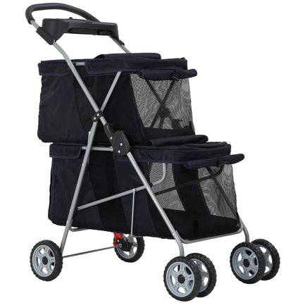 Dog Stroller Cat Pet Carriers for Small Medium Dogs Cats Travel Camping 4 Wheels Lightweight Folding Crate Stroller with Soft Pad (Black)