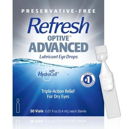 REFRESH OPTIVE ADVANCED PF Lubricant Eye Drops Preservative-Free Artificial Tears, 0.01 fl oz (0.4 mL), 30 Single-Use Containers