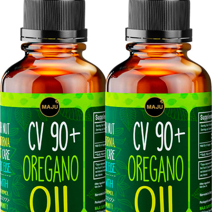 MAJU Oregano Oil Drops - Potent 90%+ Carvacrol (2 fl Oz) Wild Mediterranean Essential Oil of Oregano Liquid, Aceite de Oregano, Immune and Seasonal Support (2-Pack)