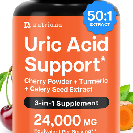3 in 1 Uric Acid Flush Cleanse – Tart Cherry Extract with Turmeric & Celery Seed Supplement Purge - Feet and Joint Support - 60 Veggie Capsules