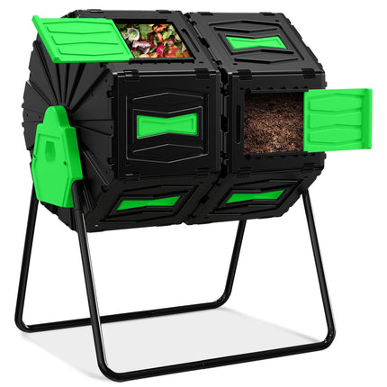 Compost Tumbler, Easy Assemble & Efficient Outdoor Compost Bin, 45 Gallon/170 Liter Large Dual Chamber Rotating Composter for Garden, Kitchen, and Yard Waste, Green Door