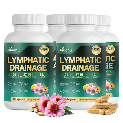 VivoNu 27-in-1 Liposome Lymphatic Drainage Supplements, 180 Day Supply with Echinacea, Chlorophyll, Dandelion, Burdock, Mullein Leaf Extract for Lungs, 10:1 Concentrated Technology, 4 Bottle