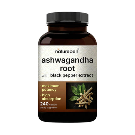 NatureBell Ashwagandha Root with Black Pepper Extract - 240 Capsules - High Strength Adaptogen for Calmness, Relaxation & Immune Support*