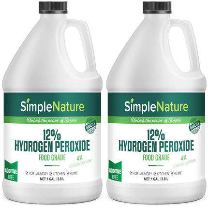 SimpleNature 12% Food Grade Hydrogen Peroxide Solution - 2 Gallons - Natural Multipurpose Cleaner - Made in USA - Ideal for Commercial, Residential, Kitchen, Bath, Laundry, and More