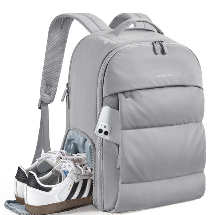 BAGSMART 30L Travel Backpack for Women, Carry on Backpack for Airplanes, Gym Backpack with Shoe Compartment, Lightweight Travel Bag Fits 15.6 Inch, Water-Resistant, Grey