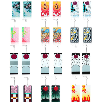KAERUN 12 Pairs Anime Hanafuda Earrings Set-Tanjiro Earrings Anime Demon Slayer Cosplay Fashion Accessories Double-sided Acrylic Resin Drop Earring for Friends Halloween Birthday Mothers Day Gifts