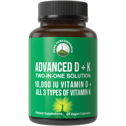 Peak Performance Advanced Vitamin D 10000 IU with All 3 Types of Vitamin K - 10,000 Vitamin D3 and Vitamin K2, K1, MK-7 (MK7), MK4 Supplement - 60 Small and Easy to Swallow Capsules
