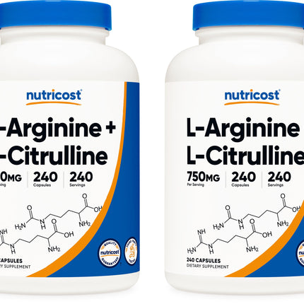 Nutricost L-Arginine L-Citrulline Complex 750mg, 240 Capsules (2 Bottles) - Non-GMO