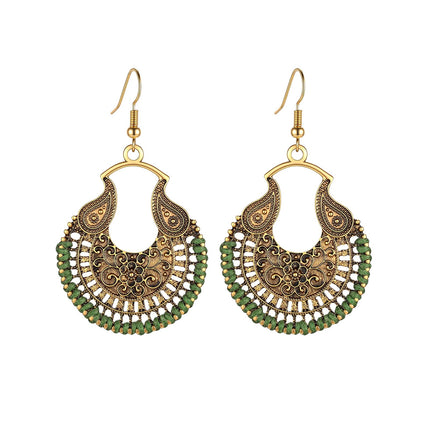 Boho Vintage Rope Handwoven Teardrop Dangle Earrings for Women Dangling,Handmade Bronze Carving Green Braided Handcrafted Drop Summer Ethnic Thread Filigree Statement Earings, Indian Long Earrings,fashion Accessories Dainty Jewelry Gifts.