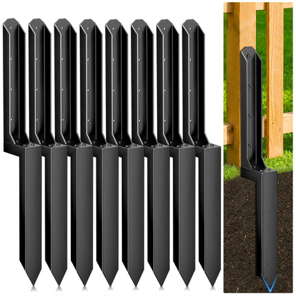 8 Pack Fence Post Repair Kit, Heavy Duty Steel Ground Spike Anchor for Fixing Leaning or Broken 4x4 & 6x6 Wood Posts, No Dig Drive-in Support for Yard, Garden & Fence