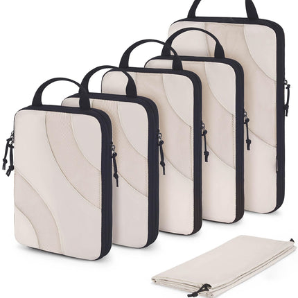 BAGSMART Compression Packing Cubes for Travel, 6 Set Travel Packing Cubes for Suitcases, Compression Suitcase Organizers Bag Set, Lightweight Packing Organizers White Opal