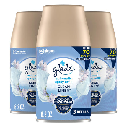 Glade Automatic Spray Air Freshener Refill, Scented Air Freshener for Home and Bathroom, Clean Linen, 6.2 Oz, 3 Count