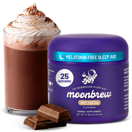 MoonBrew Nighttime Magnesium Hot Cocoa Jar, Natural Sleep Aid Drink Mix for Adults - Calming Melatonin-Free Sleep Support - Sleepy Hot Chocolate Powder with L-Theanine, Chamomile & Zinc Glycinate