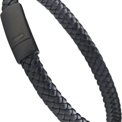 LUXAR Men’s Black Onyx Stone Bead Bracelets | Matte Black 8mm Stone | Minimalist, Designer Jewelry for Men (Black Leather, Medium)
