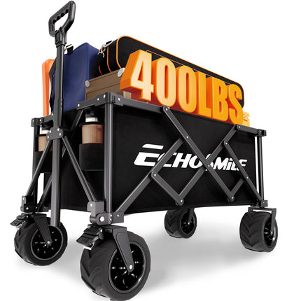 EchoSmile Wagons Carts Foldable Heavy Duty with 400Lbs Wt, 200L Cap, Black