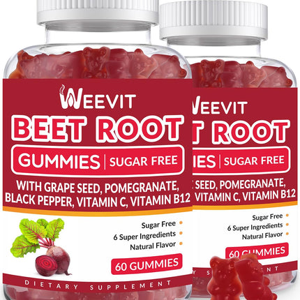 WEEVIT Beet Root Gummies, Nitric Oxide Supplement for Men Women | Organic Beet Gummy with Grape Seed, Pomegranate, Black Pepper, Vitamin C, B12