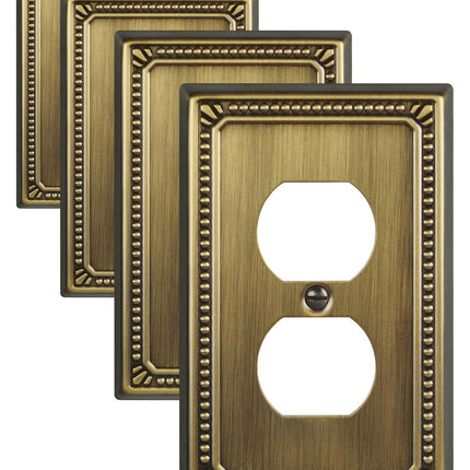 ZILLSEA Metal Wall Plates, Switch Plates and Outlet Covers, Decorative Pearl Design (1 Duplex 4PK, Antique Brass, Midsize)