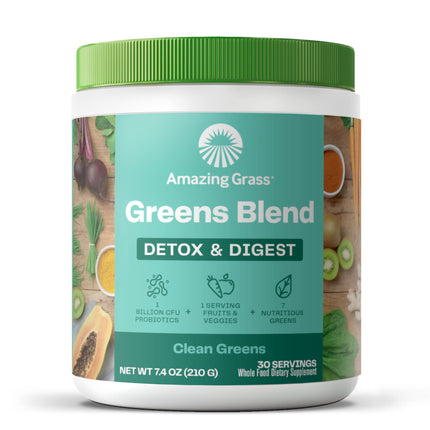 Amazing Grass Greens Blend Detox & Digest, Smoothie Mix, Cleanse with Super Greens Powder, Digestive Enzymes & Probiotics, Clean Greens, 30 Servings, 7.4 Ounce (Packaging May Vary)