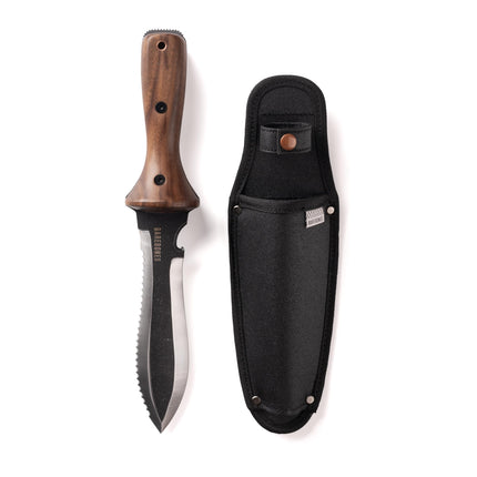 Barebones Hori Hori Ultimate - Garden Knife with Double-Edged Tempered Steel Blade, Walnut Handle, Ambidextrous Use, Japanese Knife Garden Tool for Weeding and Gardening Tool and Sheath (Ultimate II)