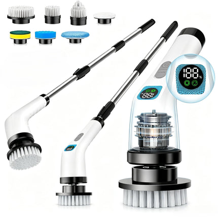 Electric Spin Scrubber for Cleaning Bathroom - Cordless Power Scrubber with 7 Brushes Heads - Shower Cleaner Brush with Long Handle, IPX7 Waterproof Scrub Brush for Bath Tub Tile Grout Glass Tool