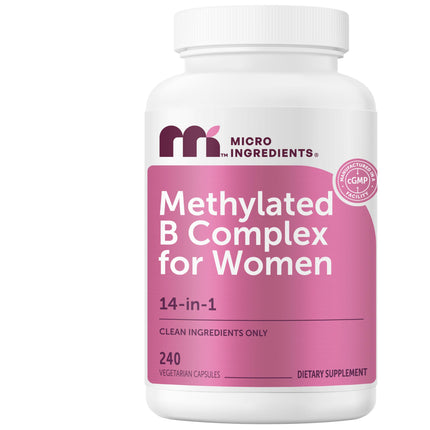 Micro Ingredients Methylated B Complex for Women, 240 Vegetarian Capsules | Activated B Vitamins with Methylfolate, Methyl B12, DIM & Inositol Complex | 14-in-1 Bioactive B Vitamin Formula